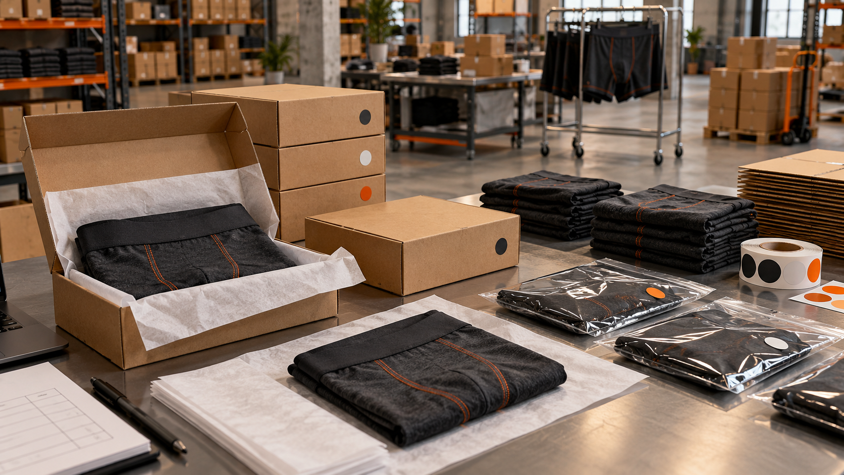 Men's underwear packaging and dispatch workflow